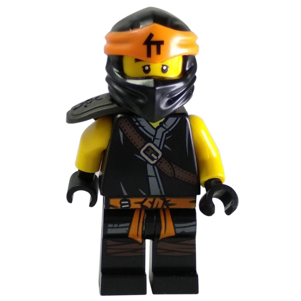 LEGO NINJAGO Cole minifigure with black and orange ninja outfit, battle-worn shoulder pad, and dual-molded headwrap.