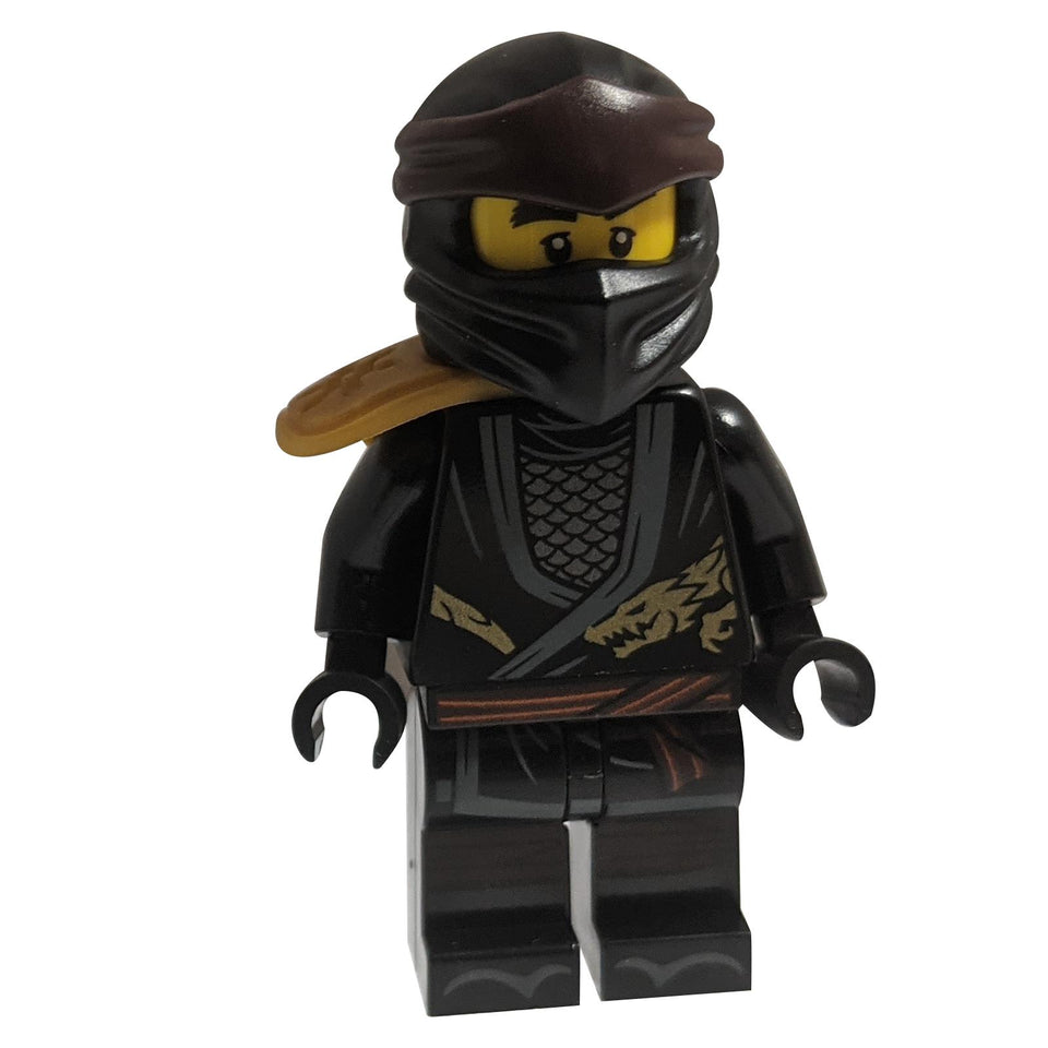 LEGO NINJAGO Cole - Legacy minifigure with black ninja suit, gold dragon print, pearl gold armor shoulder pad, and black head wrap.