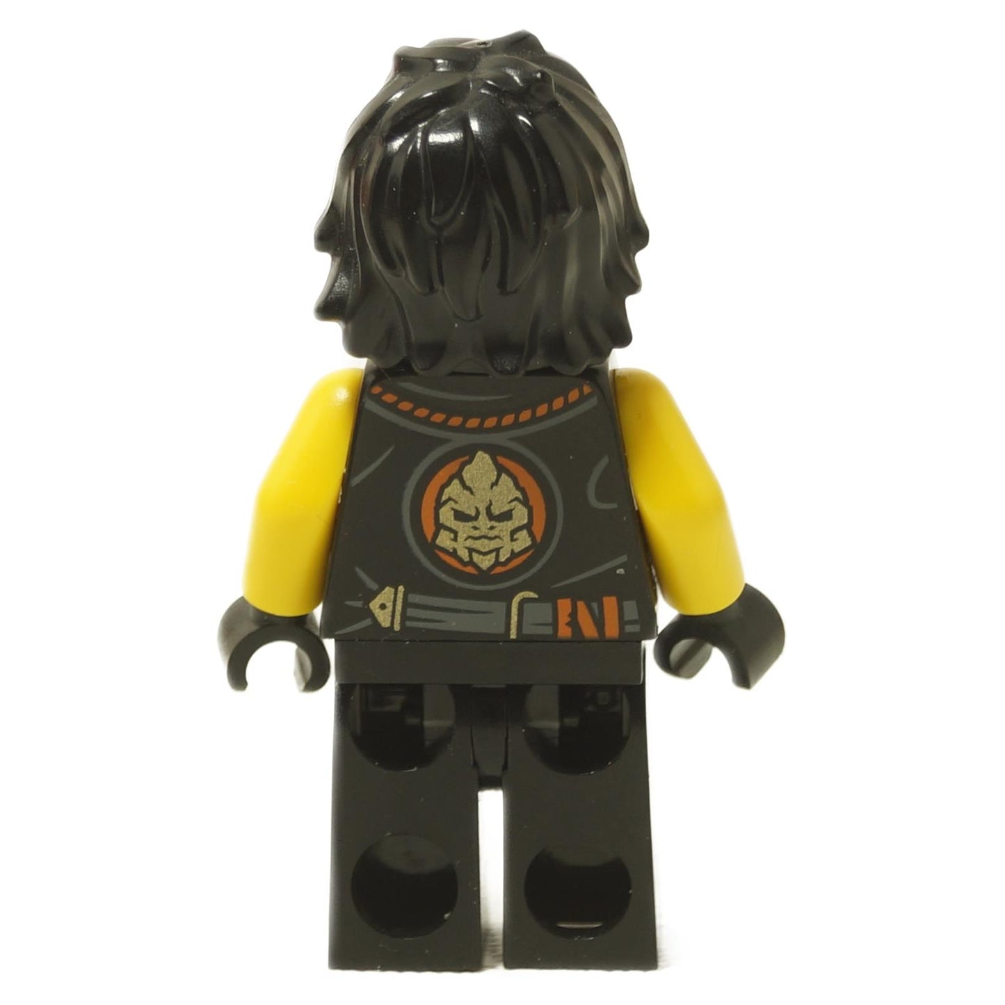 LEGO® Cole Legacy Rebooted minifigure back view with MANTER torso print and ninja emblem detail close-up