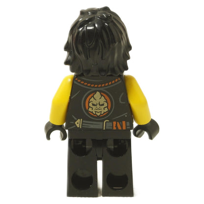 LEGO® Cole Legacy Rebooted minifigure back view with MANTER torso print and ninja emblem detail close-up