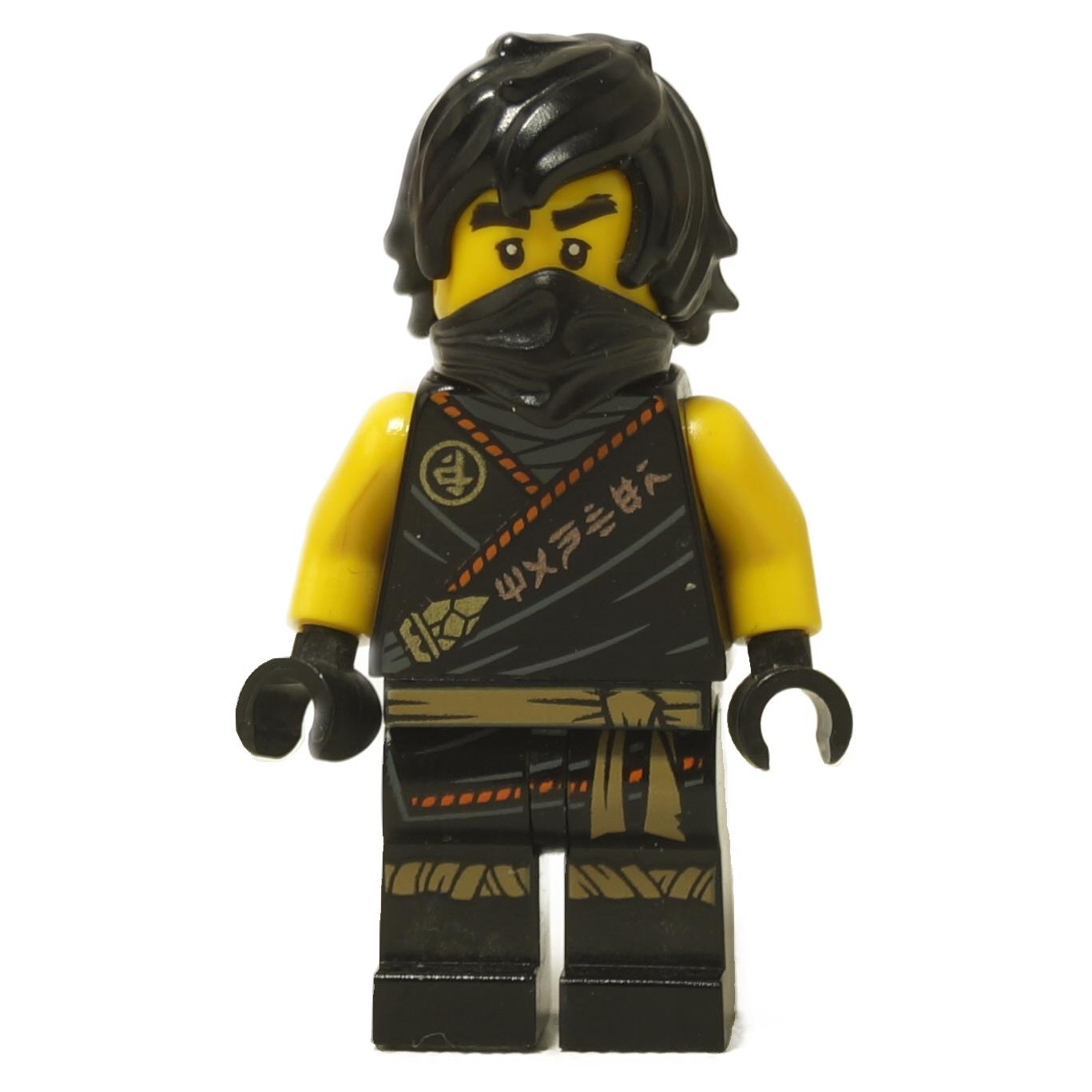 LEGO minifigure representing the character Cole from the NINJAGO series, depicted in his classic black and gold ninja outfit with a half mask look.