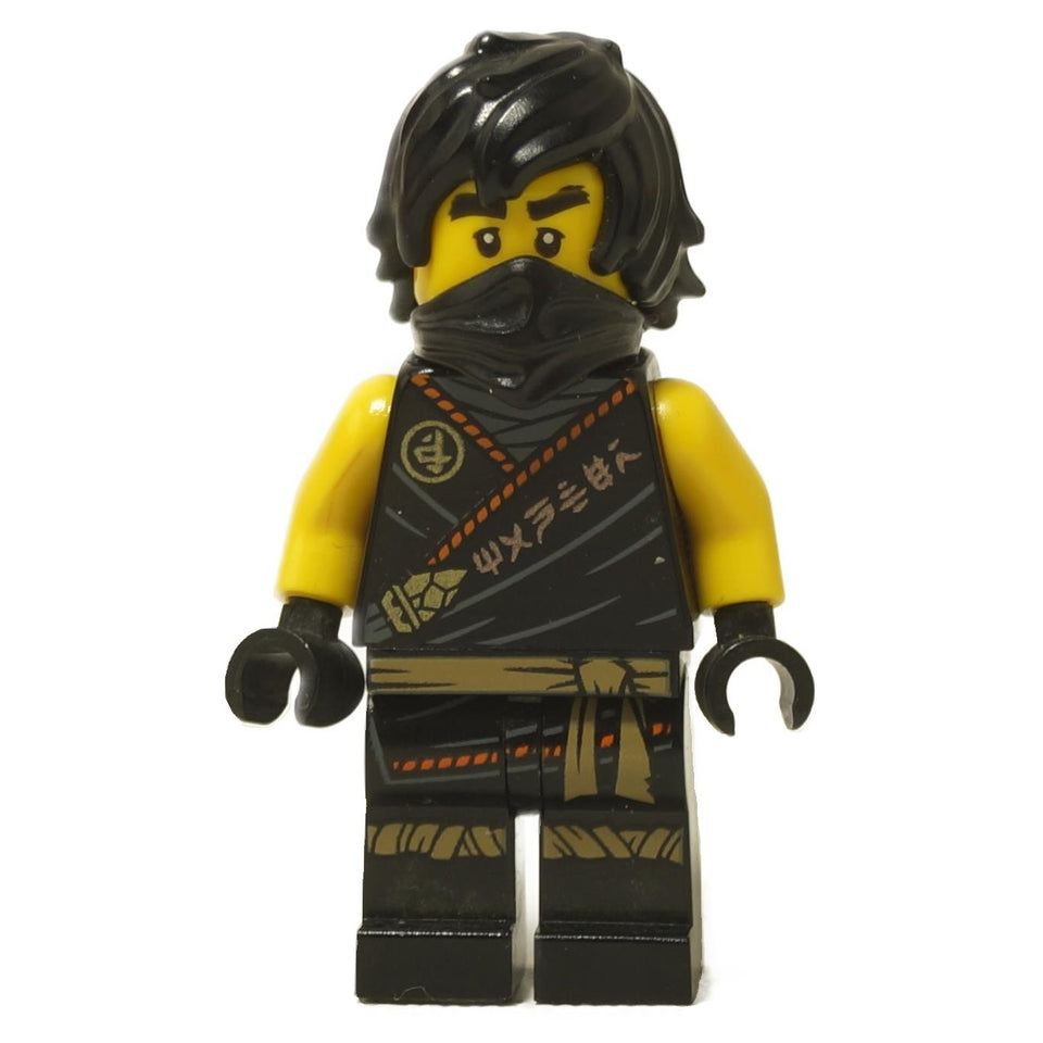 LEGO minifigure representing the character Cole from the NINJAGO series, depicted in his classic black and gold ninja outfit with a half mask look.