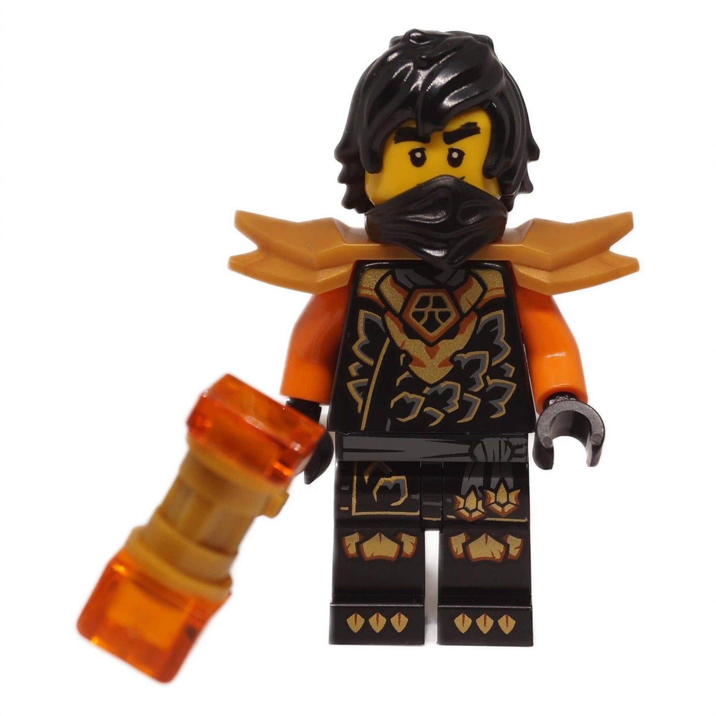 LEGO® NINJAGO® Cole minifigure front view with translucent orange weapon Dragons Rising S4