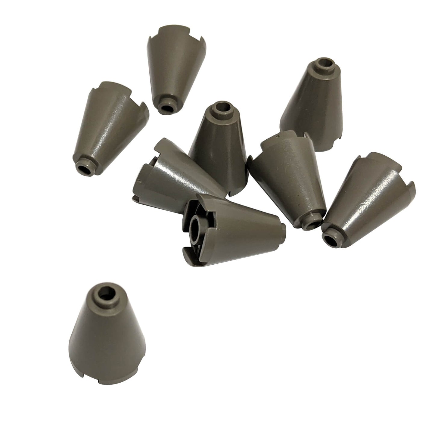 Dark gray cone 2 x 2 x 2 3942c with completely open stud top for stacking and detailing