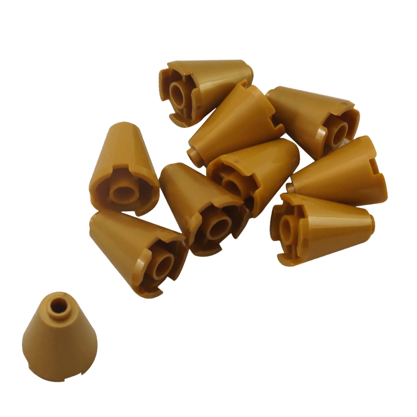 Pearl gold cone 2 x 2 x 2 3942c with completely open stud top for decorative builds