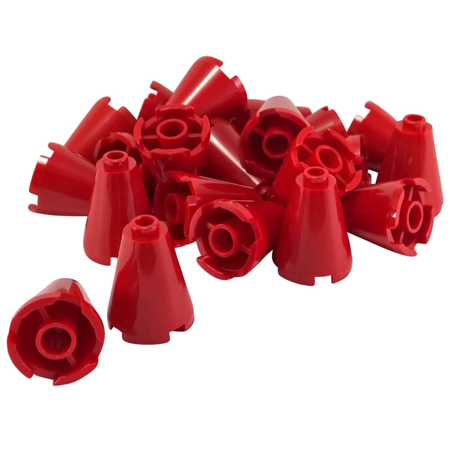 Red cone 2 x 2 x 2 3942c with completely open stud top for stacking and decorative builds