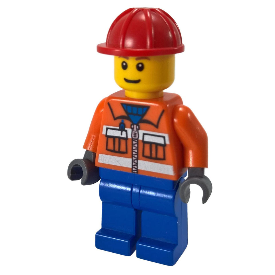 LEGO Minifigura Trabajador de Construcción en naranja brillante con franjas de seguridad reflectantes y casco - cty0105