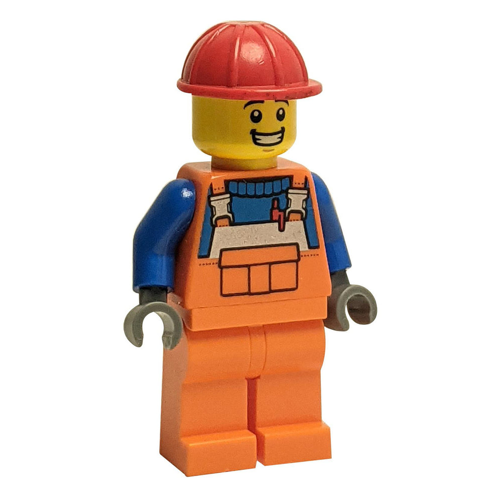 LEGO Minifigura Trabajador de construcción con overoles naranjas y casco rojo, listo para el trabajo - cty1688new