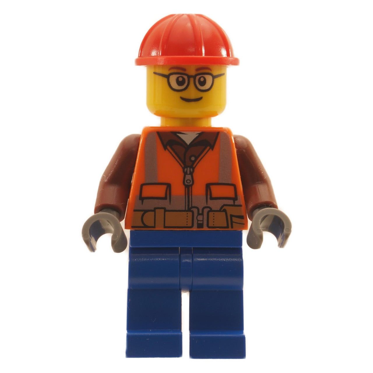 LEGO Minifiguur Constructiewerker in oranje veiligheidsjack met reflecterende strepen en blauwe benen - cty1162new