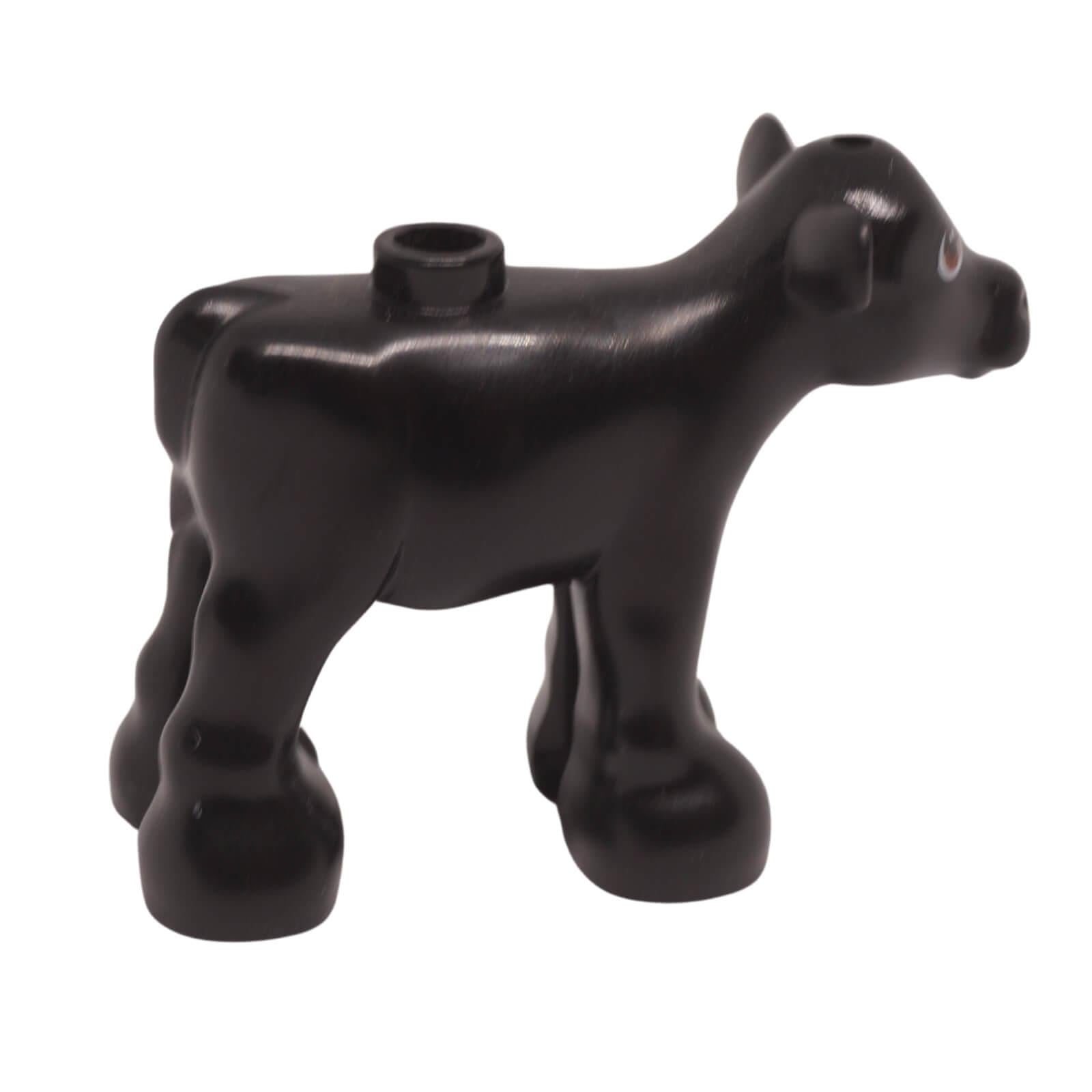 Black Friends style baby calf cow figure with reddish brown and white printed eyes (Part 5150pb02), side view 