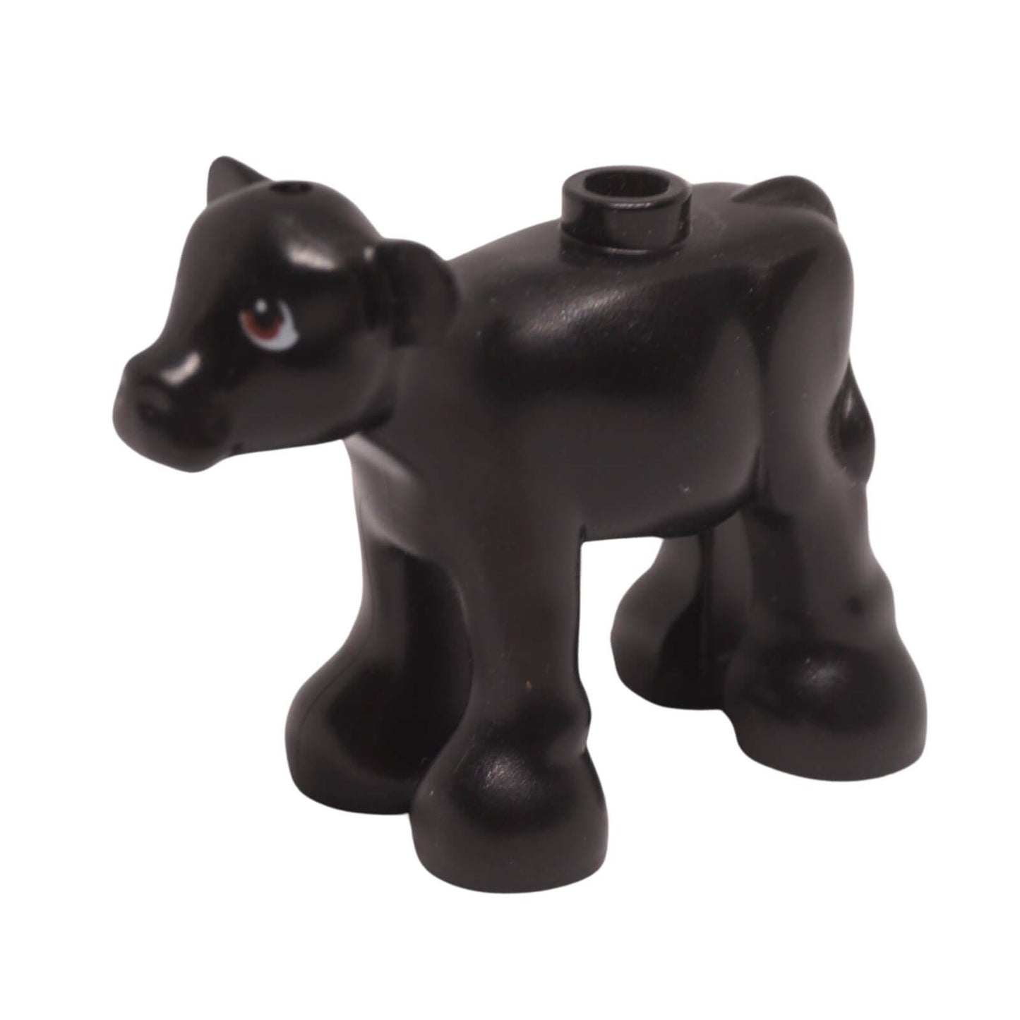 Black Friends style baby calf cow figure with reddish brown and white printed eyes (Part 5150pb02).