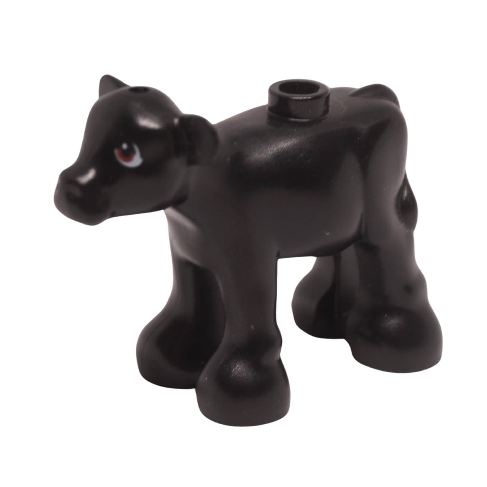 Black Friends style baby calf cow figure with reddish brown and white printed eyes (Part 5150pb02).