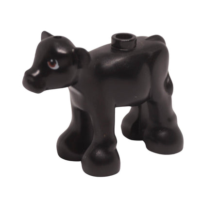 Black Friends style baby calf cow figure with reddish brown and white printed eyes (Part 5150pb02).