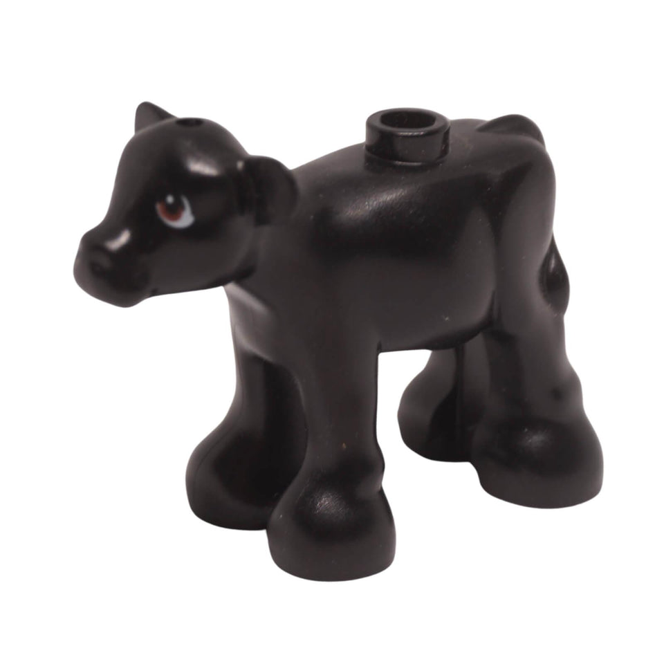 Black Friends style baby calf cow figure with reddish brown and white printed eyes (Part 5150pb02).