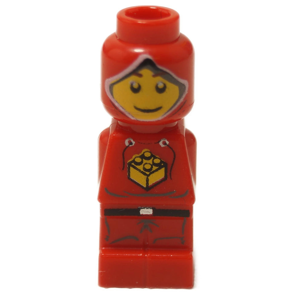 Red Creationary microfigure with hood, smiling face and gold brick emblem on torso
