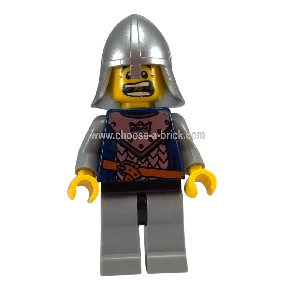 LEGO Crown Knight cas341 with silver helmet and blue scale armor.