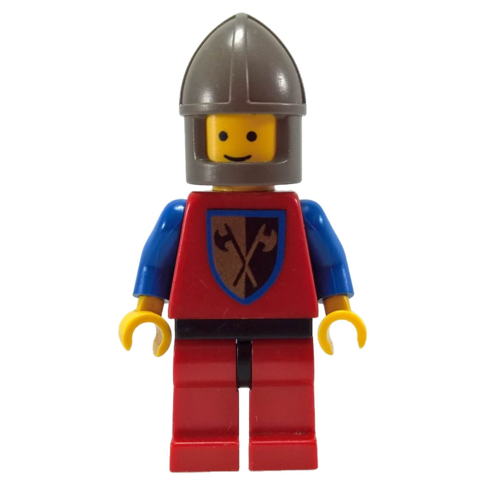LEGO® Crusader Axe Knight minifigure cas110 with red legs and dark gray chin guard helmet