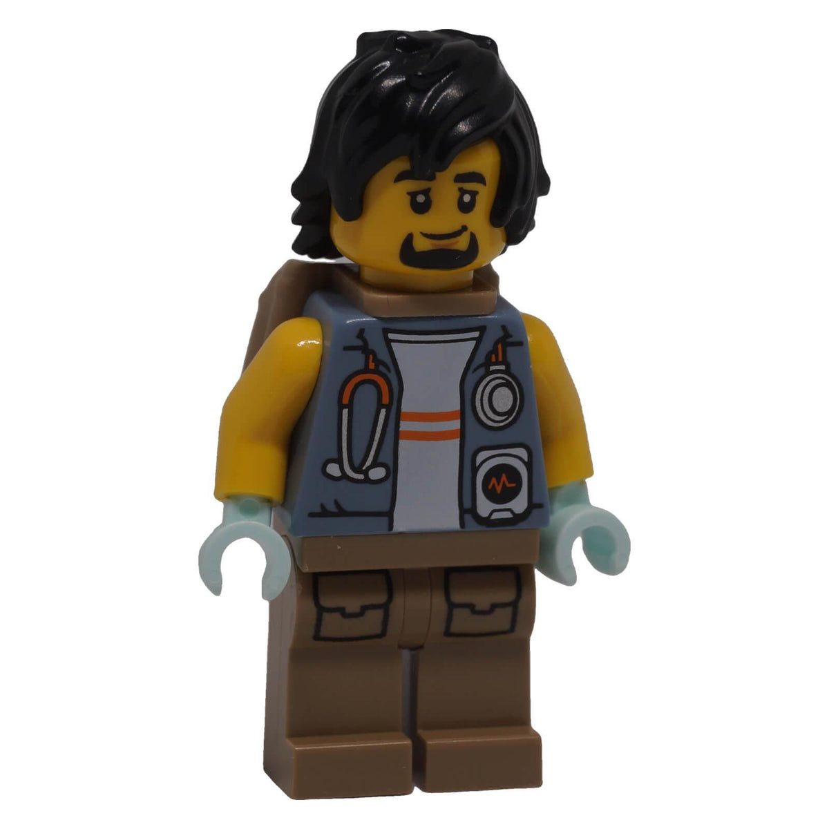 LEGO® City Jungle Explorer Medic cty1780 front view with sand blue medical vest and dark tan backpack