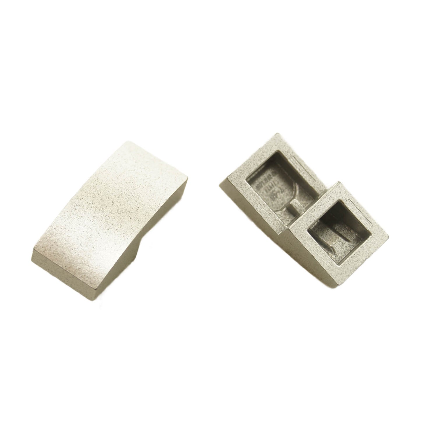 LEGO Curved Slope 2 x 1 x 2/3 part 11477 shown from top and underside metallic silver