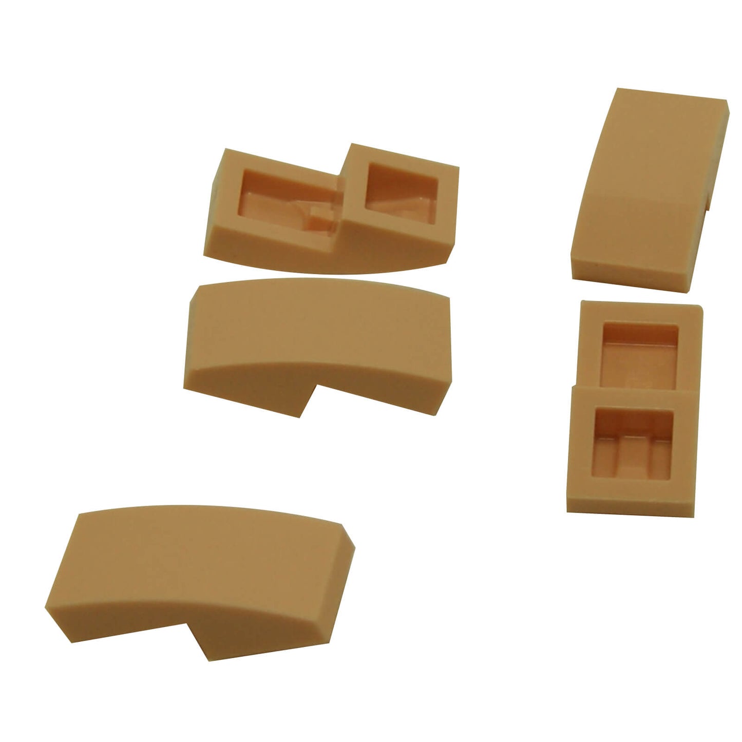 LEGO Curved Slope 2 x 1 x 2/3 part 11477 shown from top and underside nougat