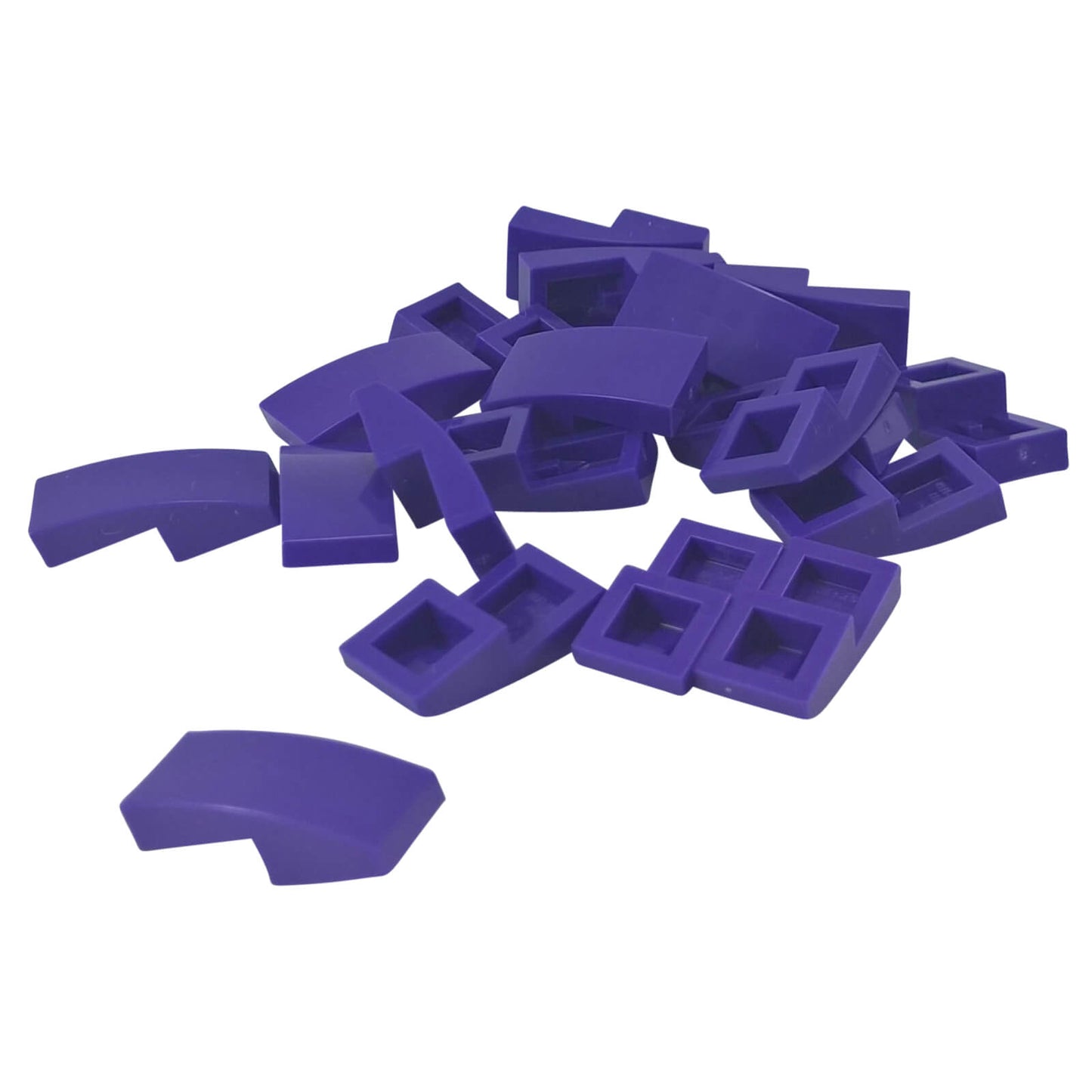 LEGO Curved Slope 2 x 1 x 2/3 part 11477 shown from top and underside dark purple