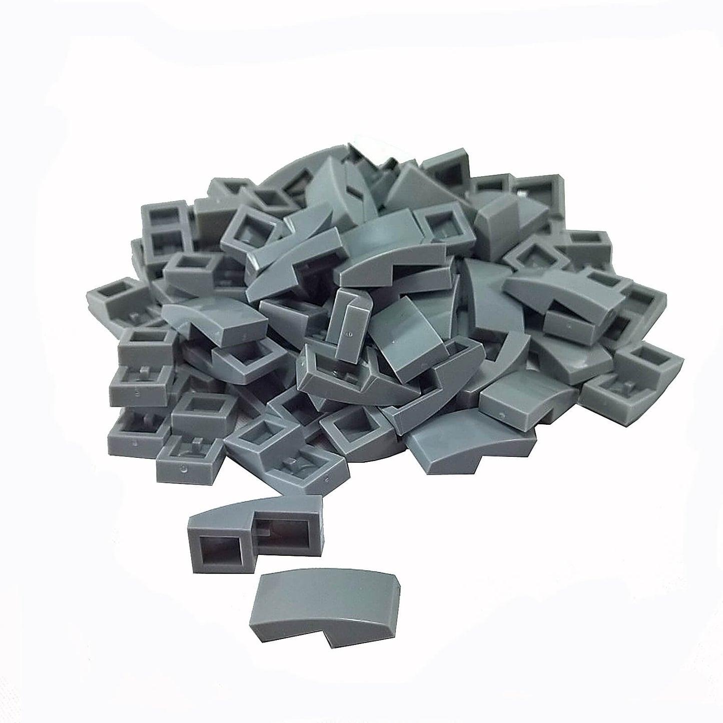 LEGO Curved Slope 2 x 1 x 2/3 part 11477 shown from top and underside light bluish gray