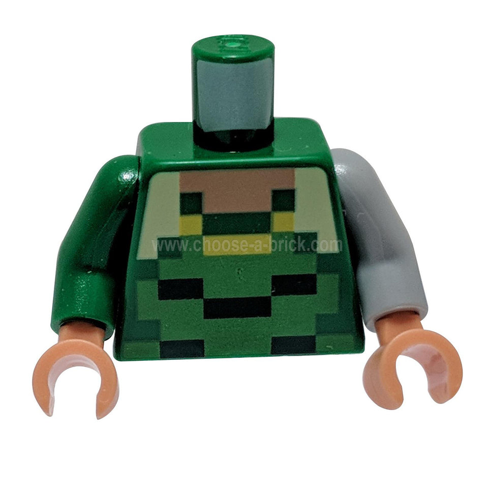 Verde Torso Pixelado Turrón Cuello, Verde Brillante, Verde Oscuro y Amarillo Patrón de Camisa - Gris Azulado Claro Brazo Izquierdo - Verde Brazo Derecho - Turrón Manos