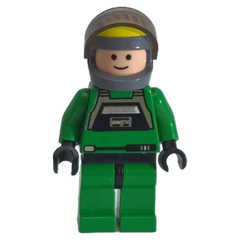 Rebellpilot A-wing - Ljus nougat huvud, genomskinlig svart visir, grön jumpsuit