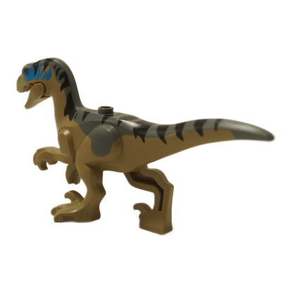 Back view of LEGO® Velociraptor dinosaur with articulated legs and tail pattern