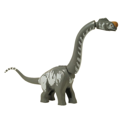 Rear 3/4 view of the LEGO Titanosaurus showing the back articulation point and the striped tail.
