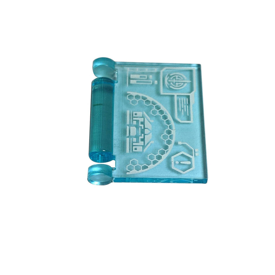LEGO Book Cover with Computer Screen, trans-light blue, front view.