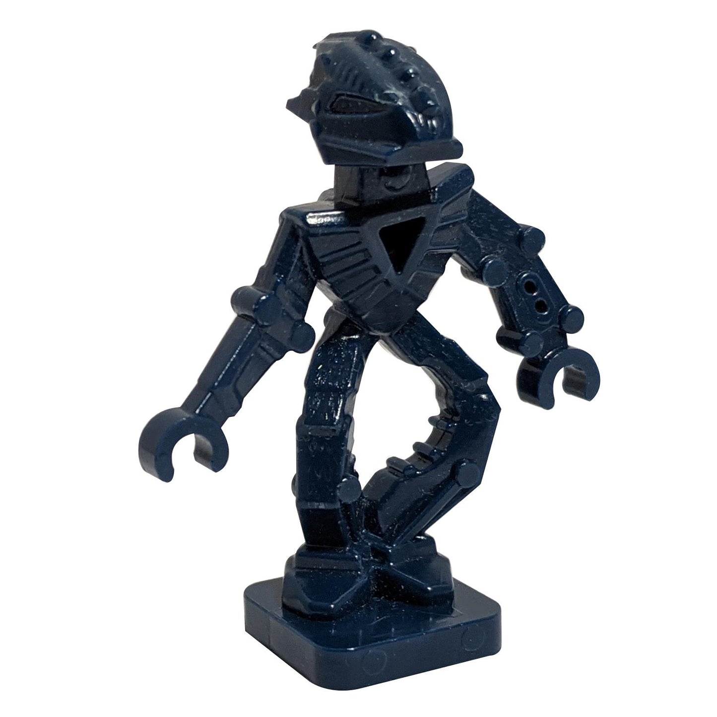 dark blue LEGO Bionicle mini Toa Hordika Nokama mechanical figure on stand