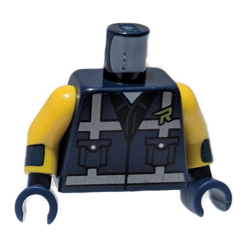 dark blue LEGO safety vest torso reflective stripes lime R front 973pb3391c01
