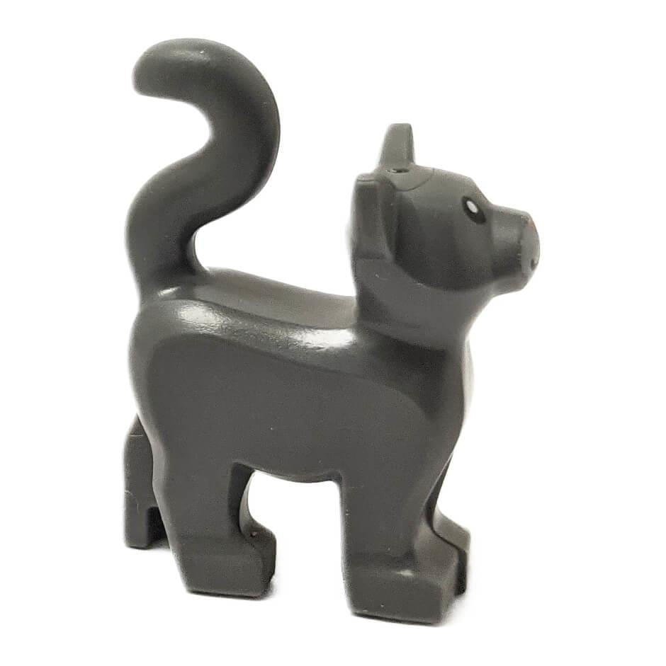 Side view of dark bluish gray standing cat figure 13786pb09 with raised tail, pointed ears, and gray chest print