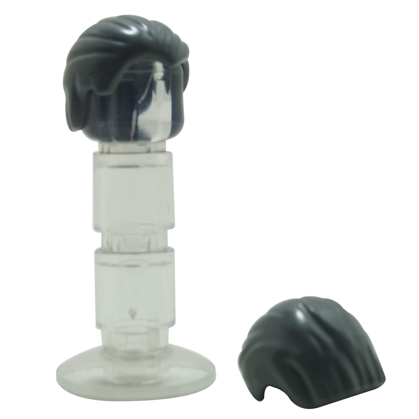 Dark bluish gray minifigure hair combed from front to rear, smooth swept-back hairstyle with clean molded details
