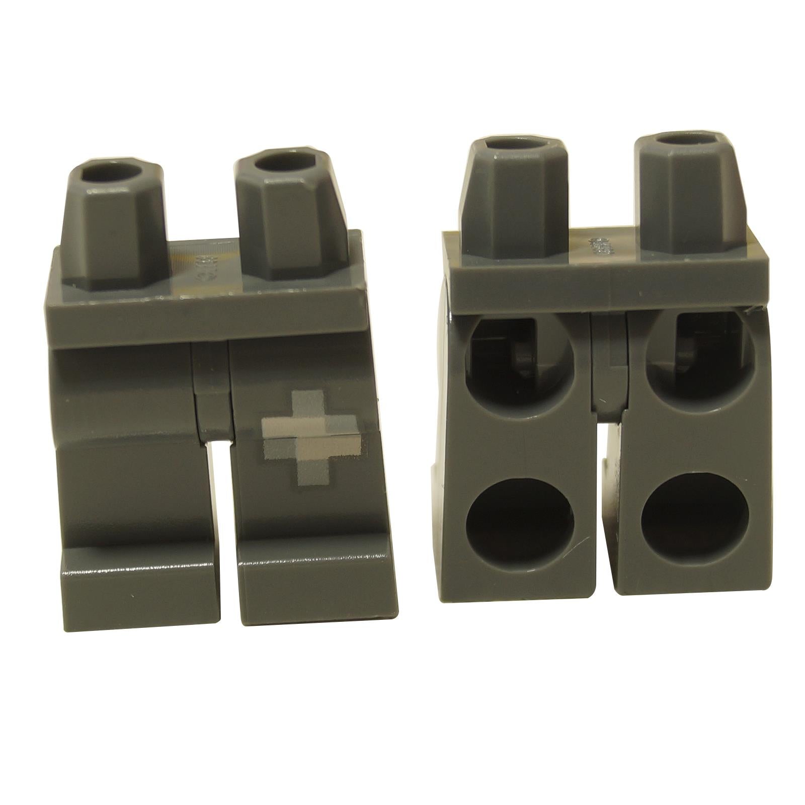 Dark bluish gray minifigure legs with pixelated Dragon Slayer print, front and back view
