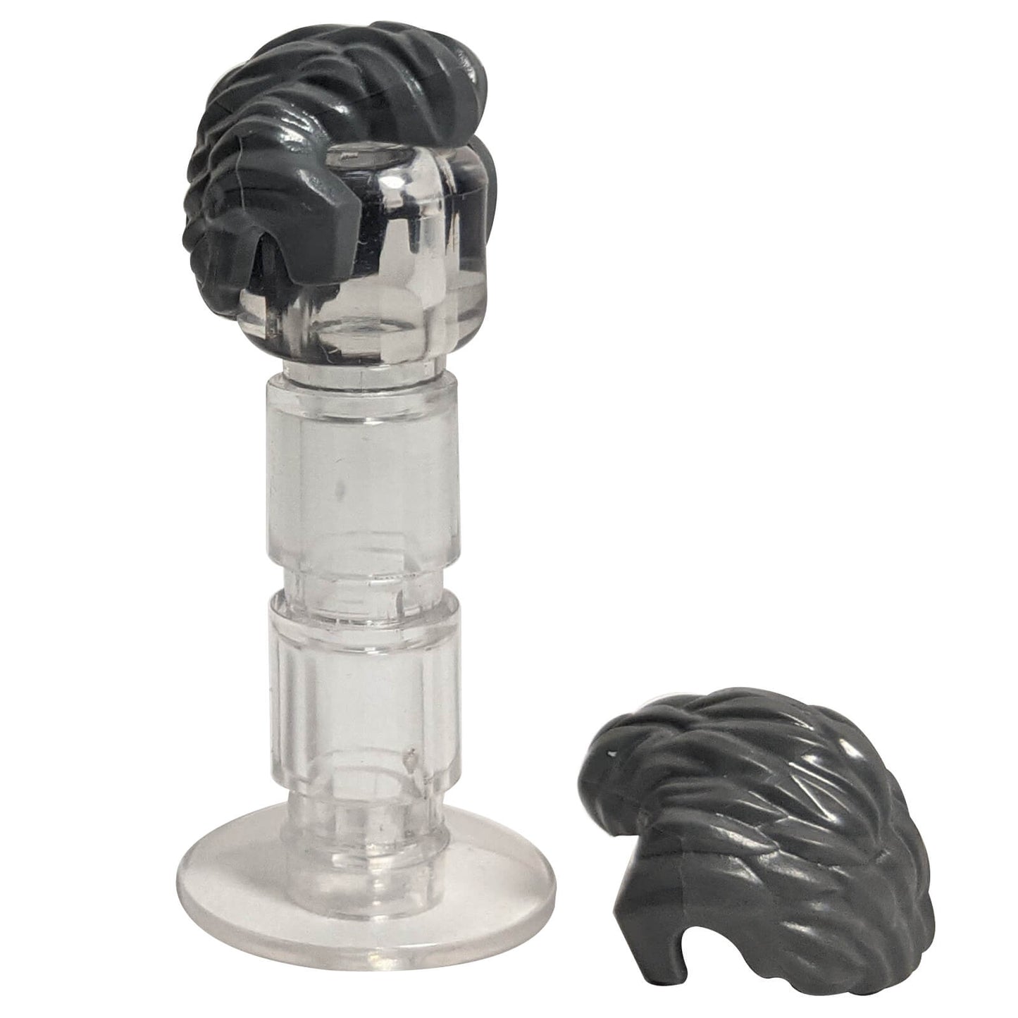 Dark bluish gray minifigure short swept-back hair with defined sideburns and sharp widow’s peak hairline
