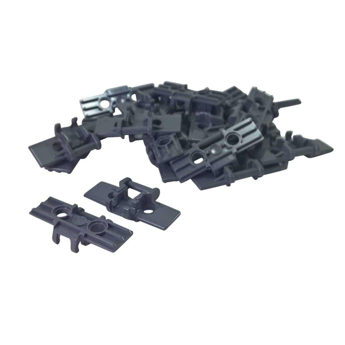 Dark bluish gray LEGO® Technic wide link tread part 57518 with two pin holes, raised ribs and hinge connections