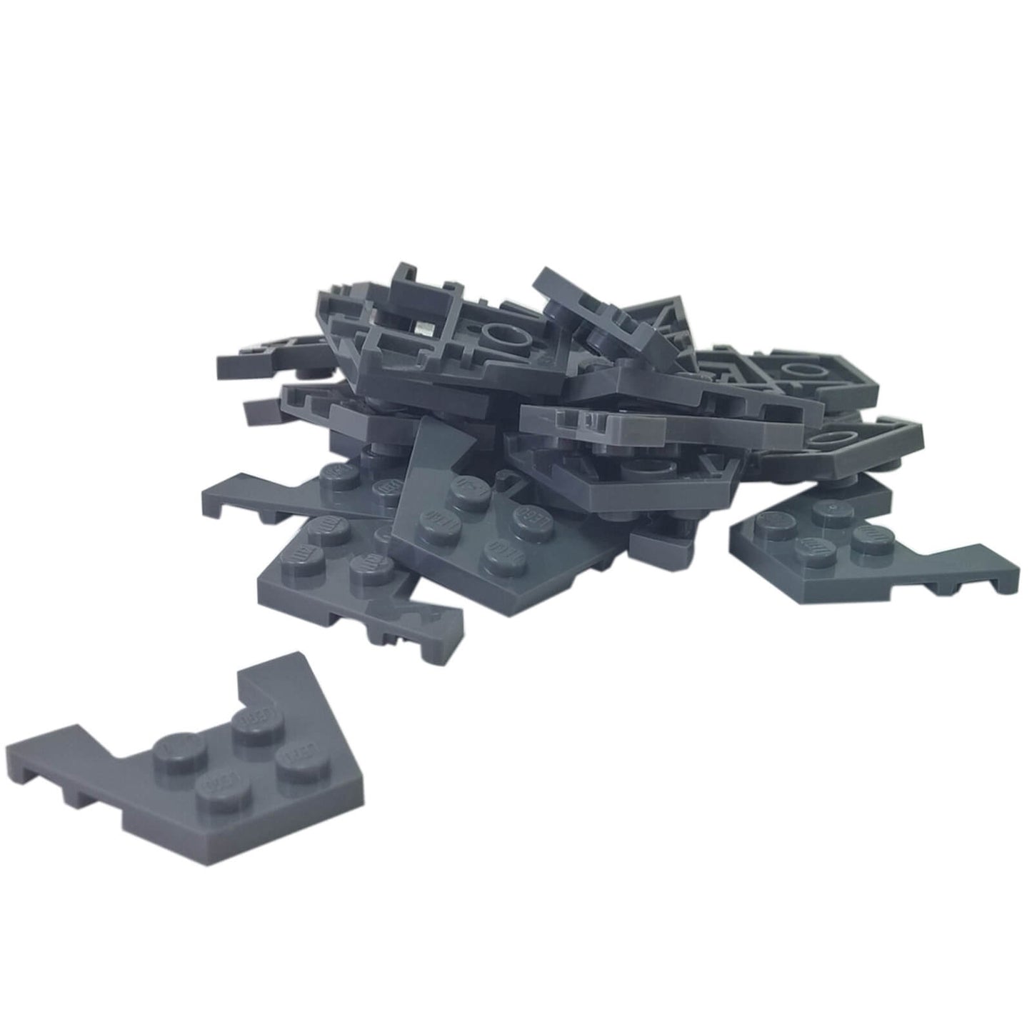 Placa cuña gris azulado oscuro 3 x 4 con muescas para studs, pieza de placa angulada para dar forma a vehículos y construcciones detalladas
