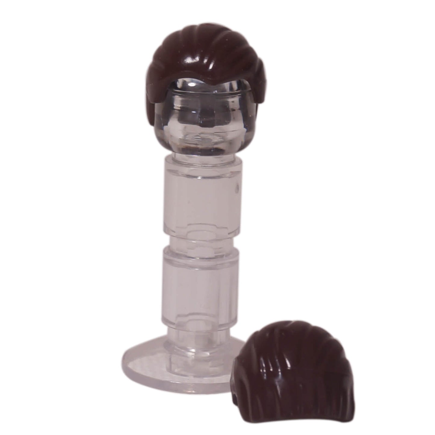 Dark brown minifigure hair combed from front to rear, smooth swept-back hairstyle with clean molded details
