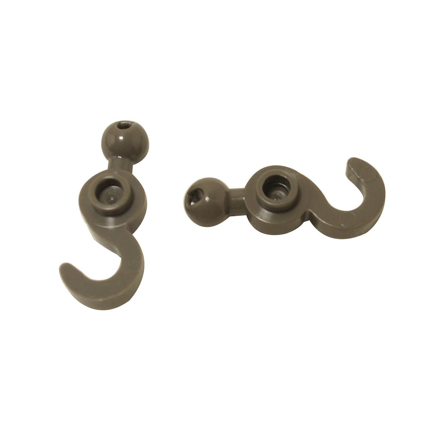 Dark gray hook piece with towball end for connecting to minifigure and vehicle builds.
