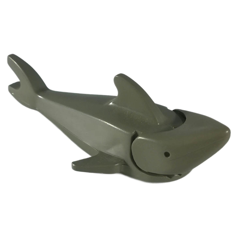 Dark gray shark with pointed nose, side profile with closed mouth ocean animal figure

