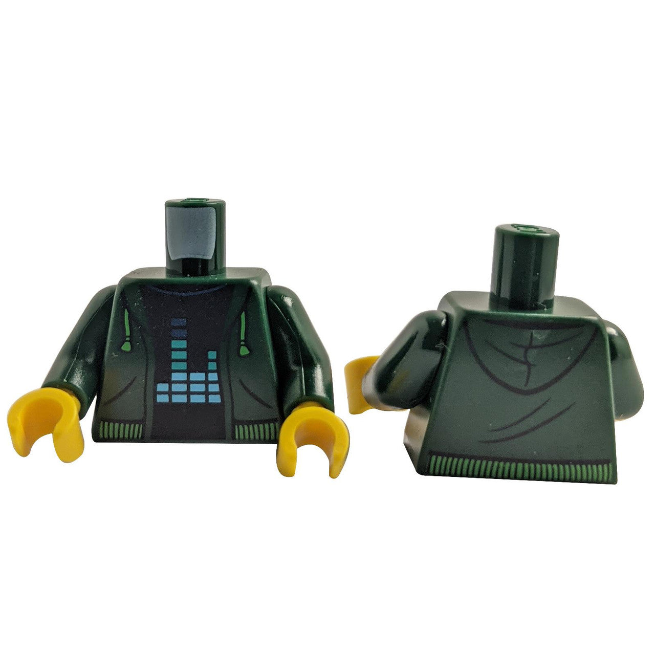 dark green lego minifigure hoodie torso equalizer shirt front and back
