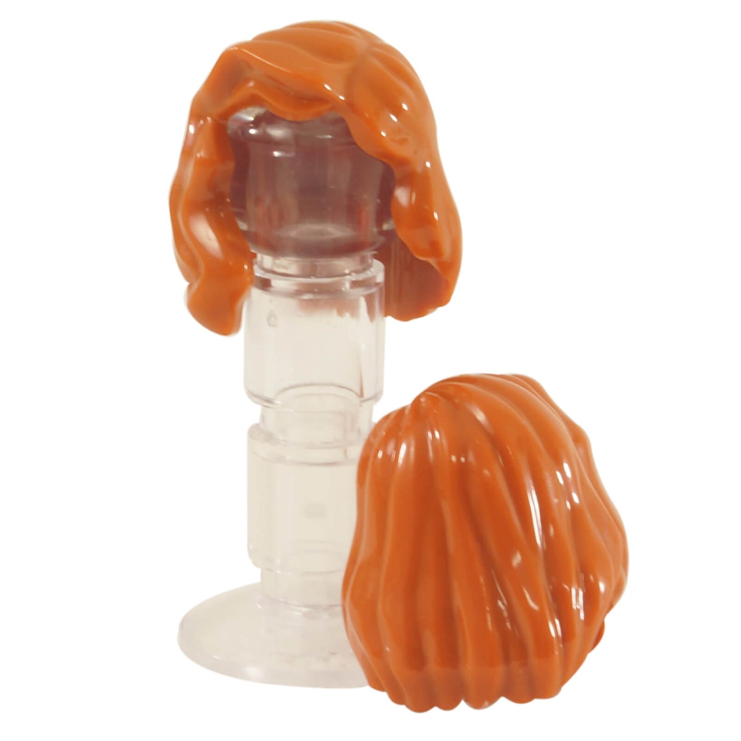 minifigure female mid length hair dark orange with part over right shoulder detailed hairstyle accessory piece
