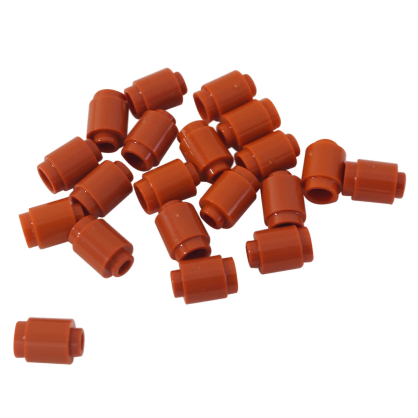 Dark orange round 1 x 1 brick part 3062 with cylindrical shape for LEGO® building details and accents
