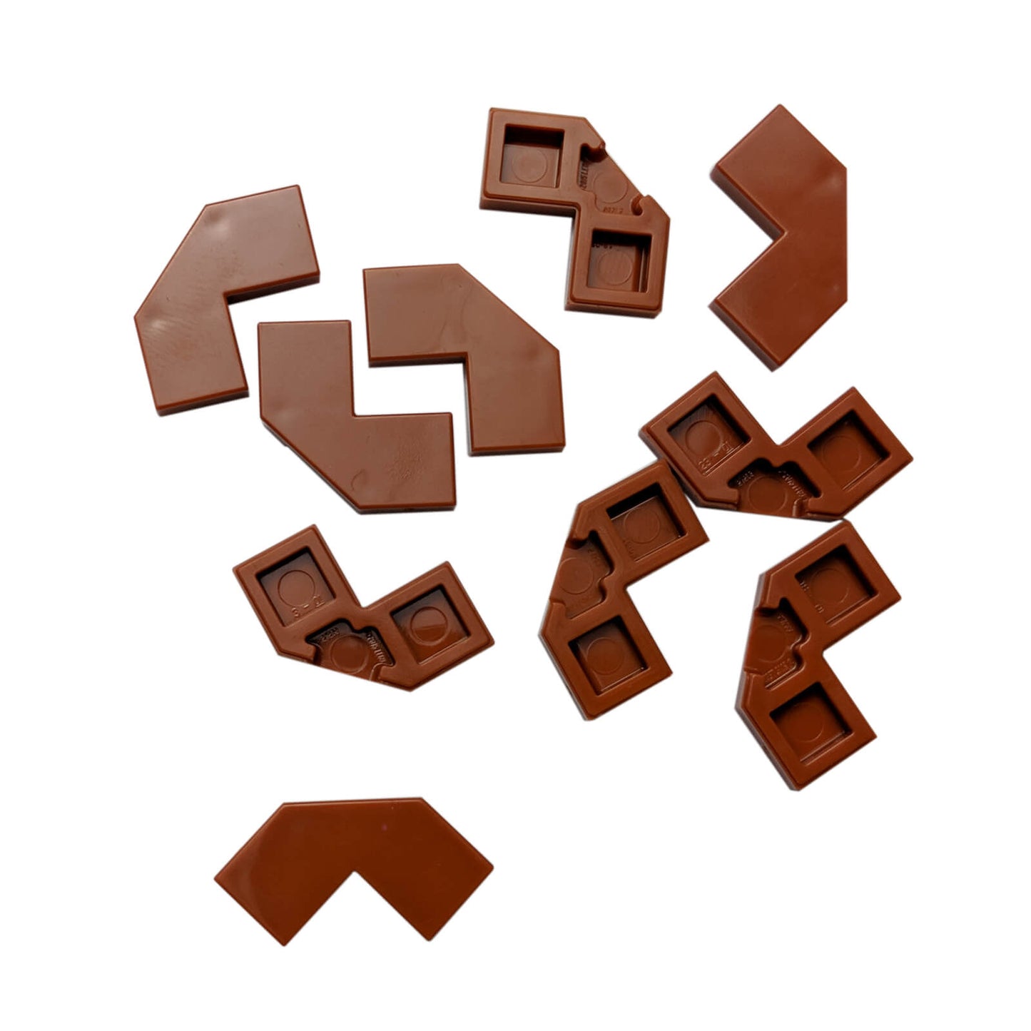 Dark orange modified facet Tile 2 x 2 for angled detailing, decorative surfaces, and clean LEGO® builds
