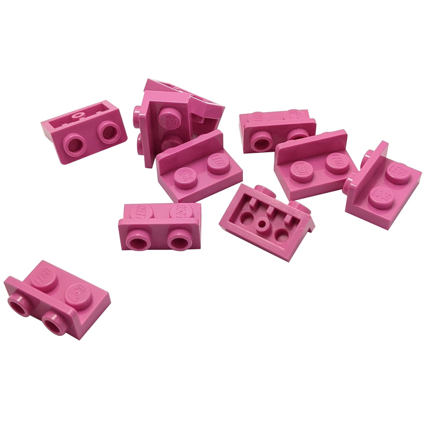 Dark pink inverted bracket 1 x 2 - 1 x 2 part 99780, offset building element for compact SNOT construction
