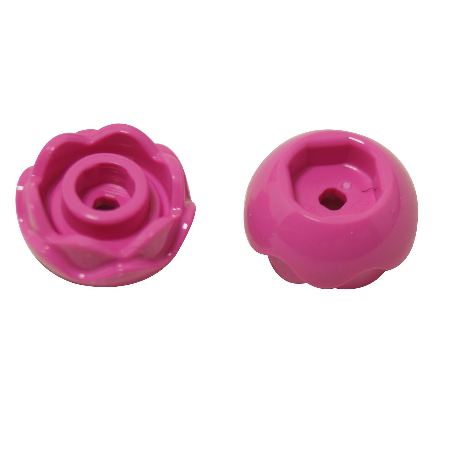 Two dark pink LEGO flower pieces (5904) shown: one top-down view, one side view.