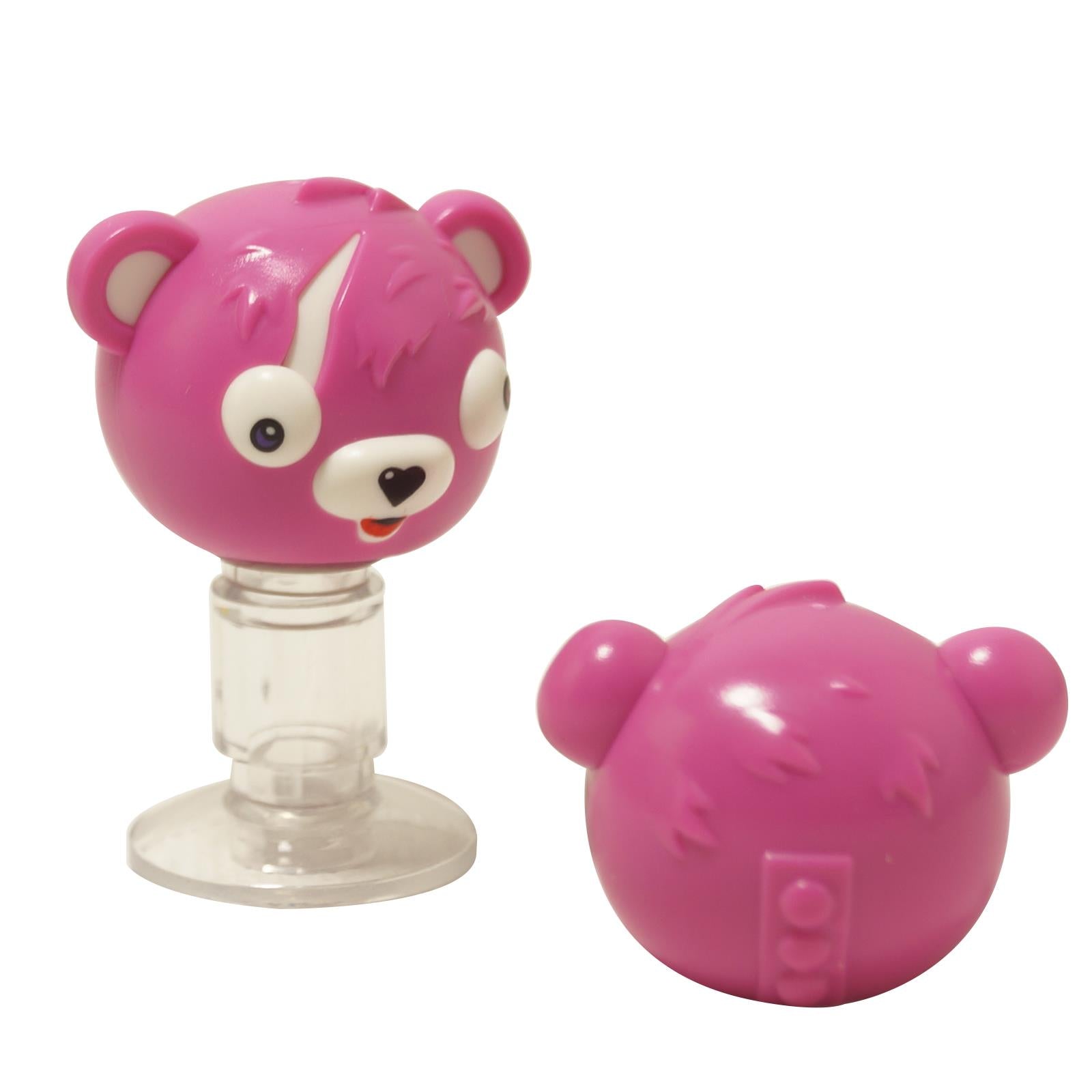 Dark pink rounded bear mask headgear with printed eyes, muzzle, heart-shaped nose, tongue and facial scar details

