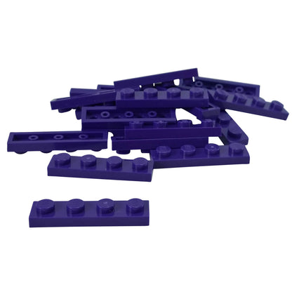 Dark purple 1x4 plate building piece with four studs for detailed minifigure scale builds
